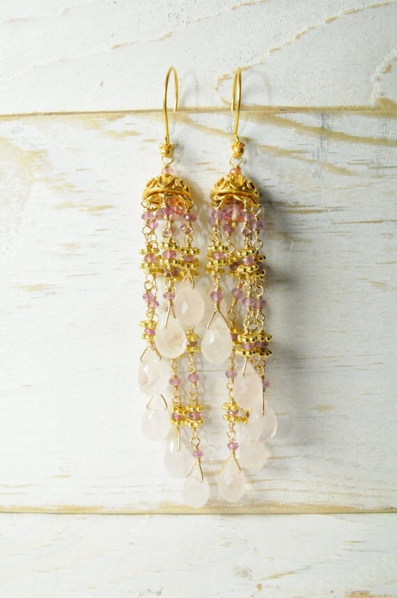 Pink Sapphire and Rose Quartz Statement Earrings in Vermeil:) Pretty in Pink Statement Earrings