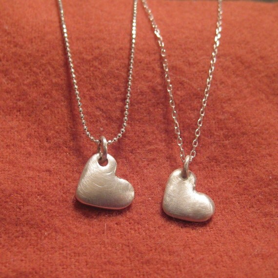 Tiny Heart Necklace Recycled Silver Organic Freeform Puffy Heart Charm Necklace Valentines Day Gift JJDLJewelryArt