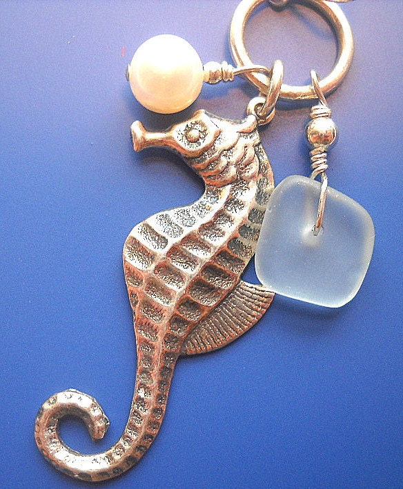 Sea Horses - Sterling Silver - Fresh Water Pearls - Beach Glass
