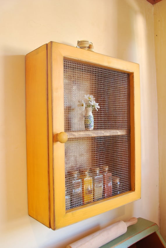 wood cabinet with wire door- OldCountryGeneral