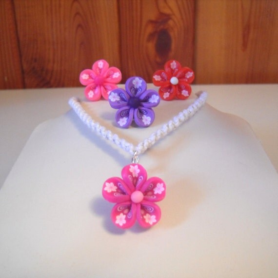 4 in 1 Interchangeable Red, Pink, and Purple Flower Hemp Necklace