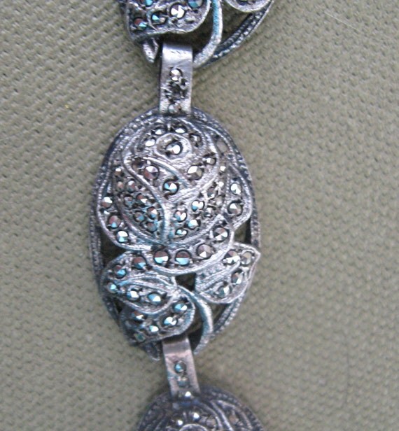 Art Deco Marcasite Roses Vintage Bracelet