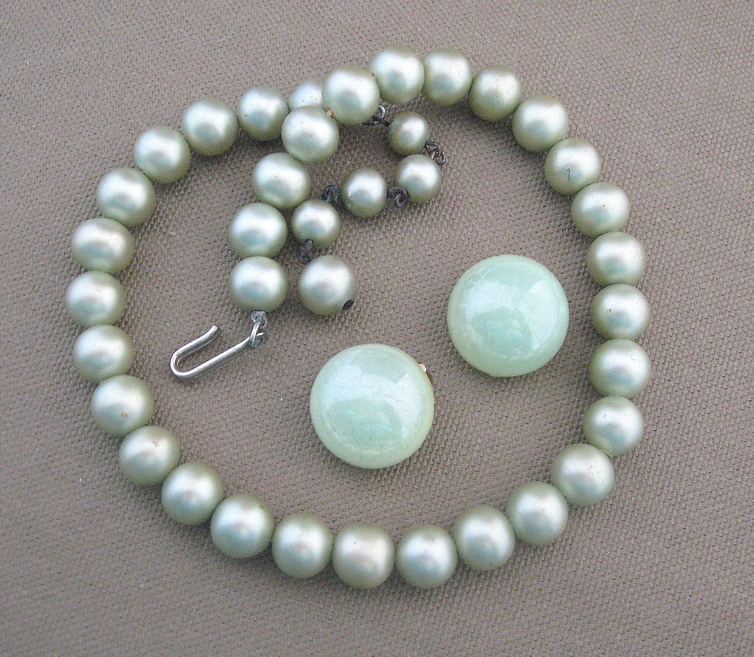 Vintage Glass Pearl Mint Green Necklace Earrings Set