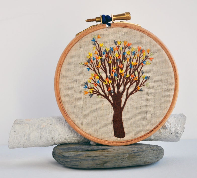 Urban Tree III - embroidery hoop art