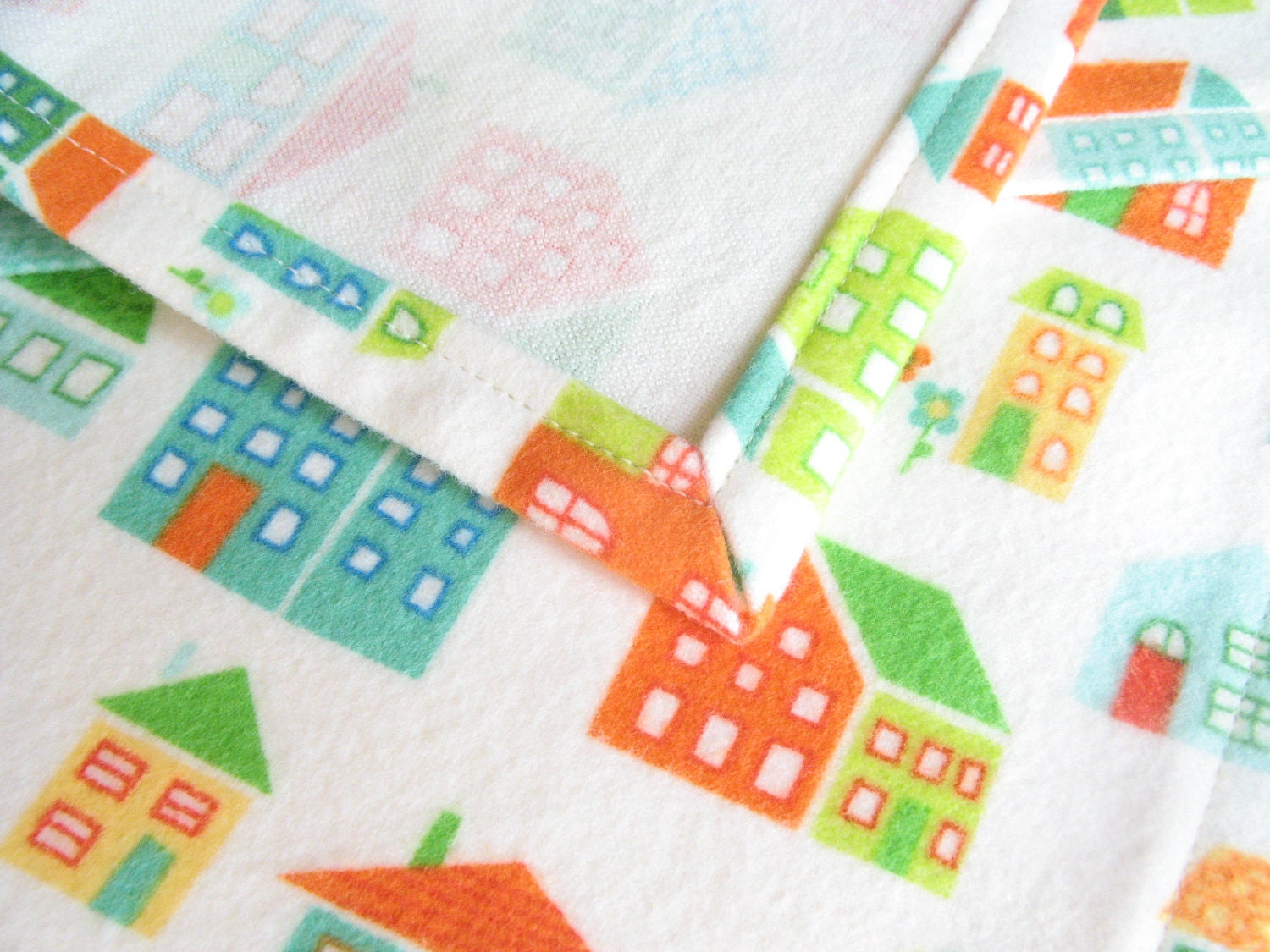 Cloth Beverage Dessert Lunch Napkins Little Houses Flannel Set of Two
