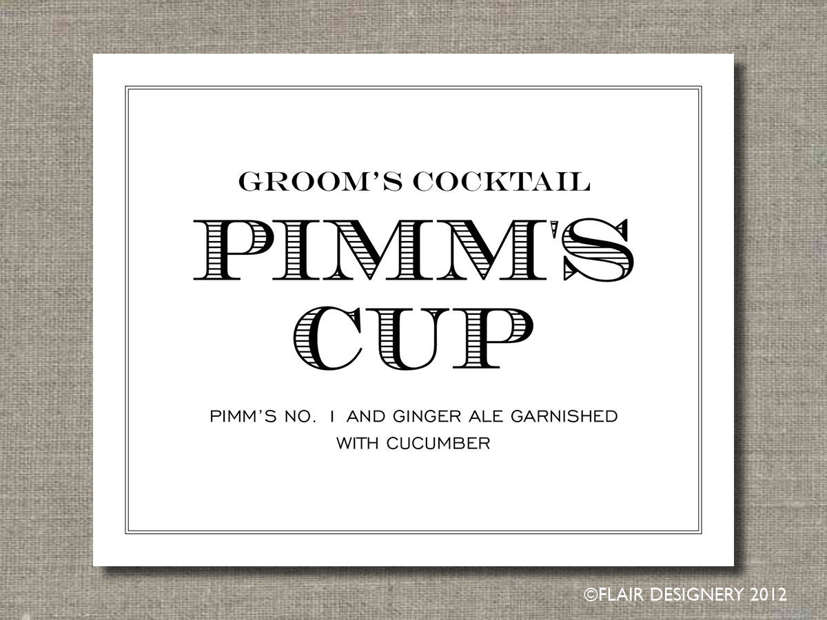 Groom's Cocktail Printable Wedding Poster Bar Sign Table Sign or Guest 