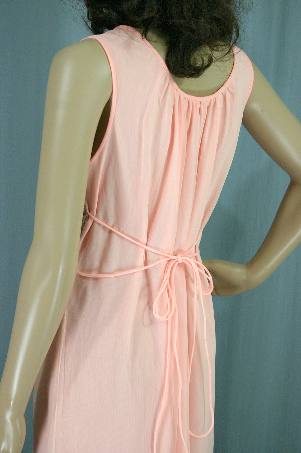 SALE 60s Avian Peach Chiffon Maxi Gown - Vintage Lingerie
