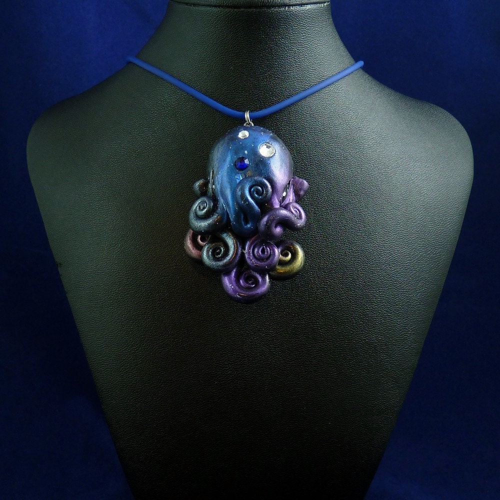 Cosmic Octopus Necklace - Handmade Polymer Clay Jewelry
