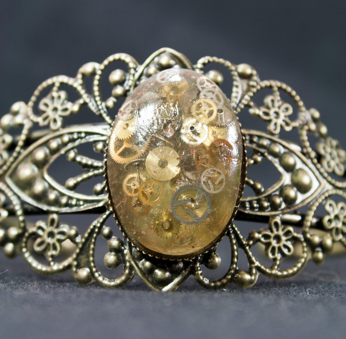 Antique Bronze Filigree Steampunk Clockwork Bracelet