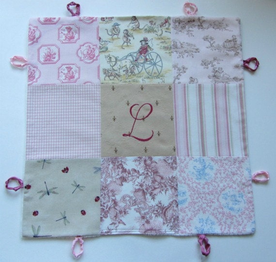 Girl Lovey Blanket with Custom Hand Embroidered Initial or Name by Dolce Dreams