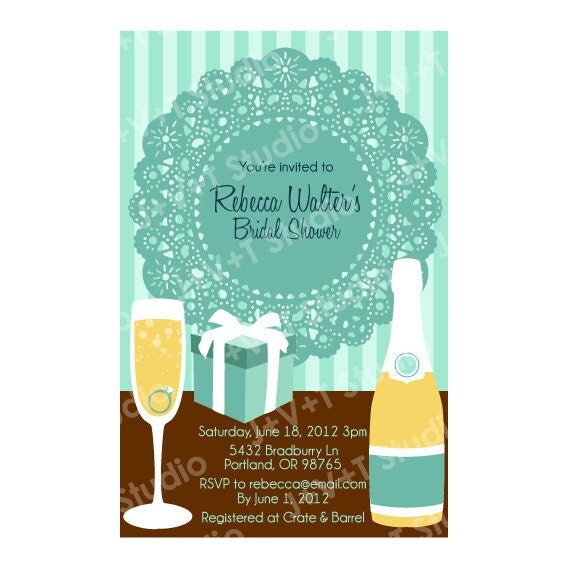 Bridal Shower Invitation with Tiffany Blue and Champagne