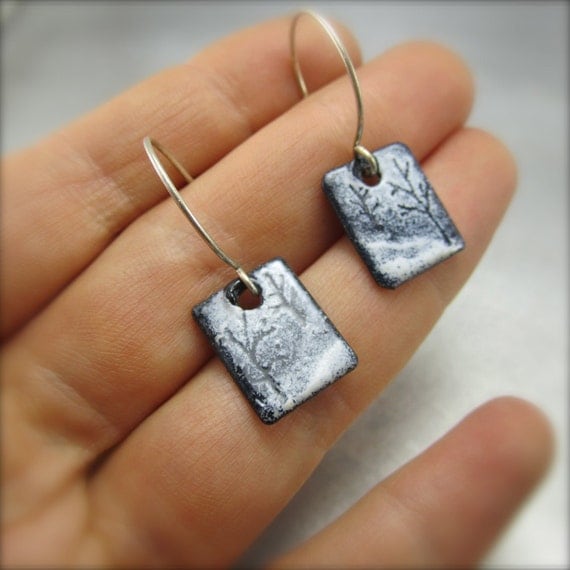 Enameled Tandem Blizzard Tree Earrings by Beth Millner Enameled Tandem Blizzard Tree Earrings by Beth Millner