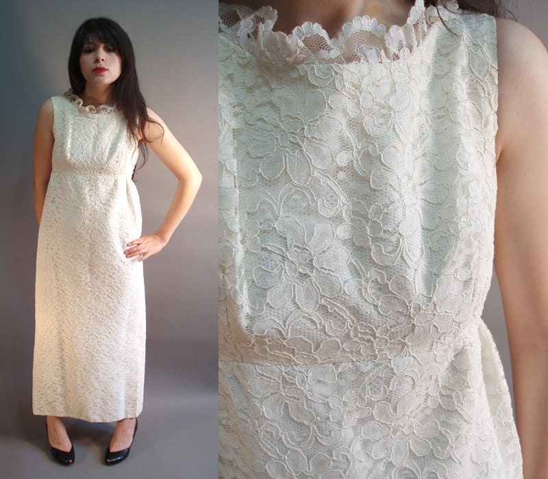 60s vintage mod empire waist lace wedding dress From decades