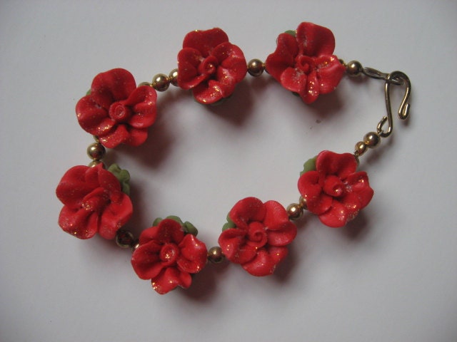 Red Cold Porcelain Floral Bracelet