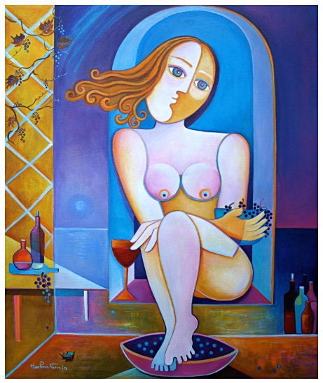 Original Acrylic Contemporary Modern painting The Wine Maker 17 Marlina Vera Cubist Art NEW