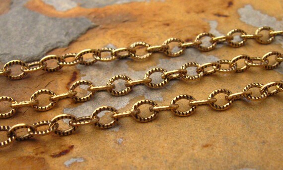 3 ft. Trinity Brass Small Etched Cable 4mm Chain Antique Gold Patina - LOW SHIPPING