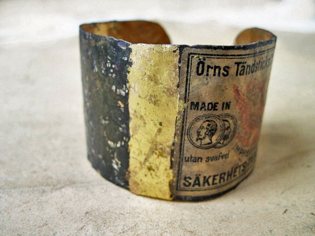 The Describable Universe. Recycled Rustic Tea Tin Cuff with Gold Gilding.