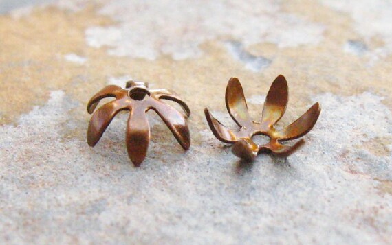 4 Trinity Brass 6mm  Small Petal Bead Caps Trinity Vintage Patina  -  LOW SHIPPING