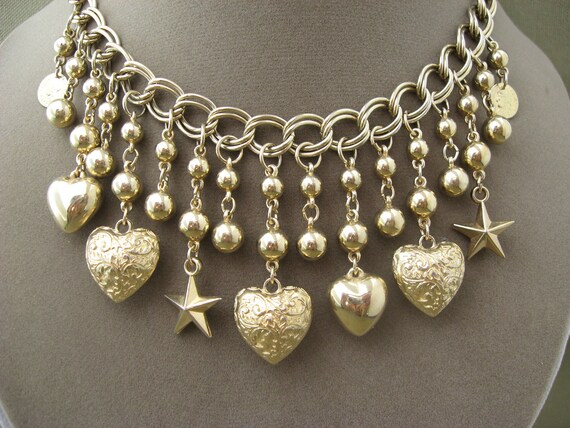 Hearts Charms Chains Necklace Vintage Dangles