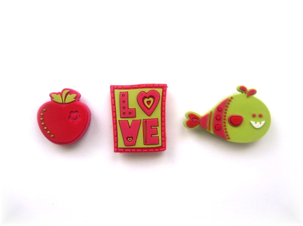Magnet Set Of 3,  Fish, Love, Apple