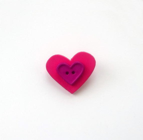 Heart Button Pin/Brooch Pink, Purple