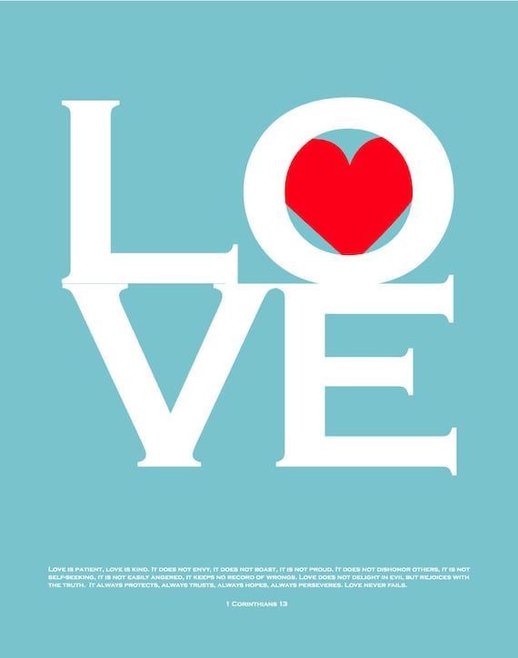 Love is Patient - Love is Kind - 1 Corinthians 13 Bible Quote/Scripture - 8"x10" print
