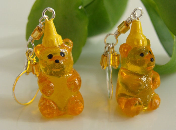 Honey Bear Earrings - Miniature Food Resin Polymer Clay Jewelry
