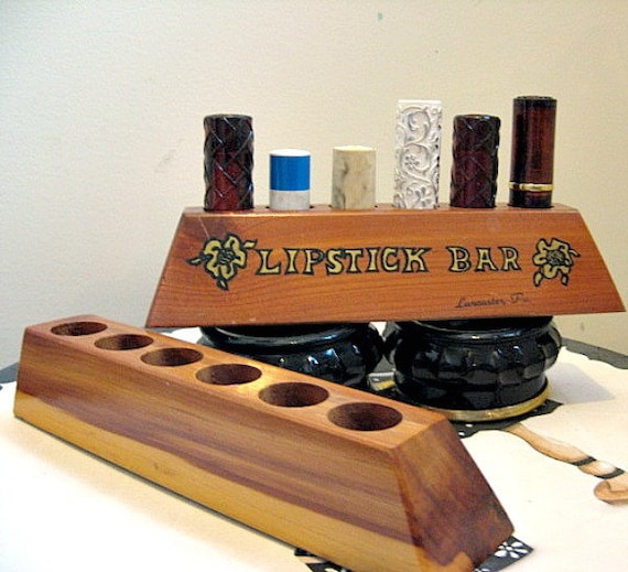 1960s mod wood vintage lipstick holders flowers decals