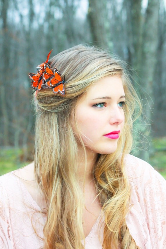 butterfly hair comb, orange monarch hair comb