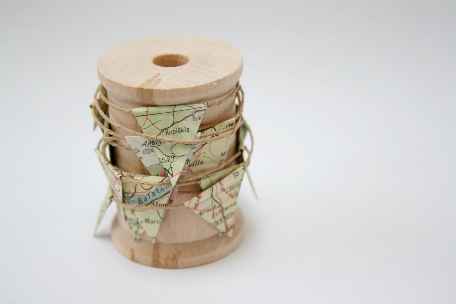 Miniature Map Bunting on a Wooden Spool