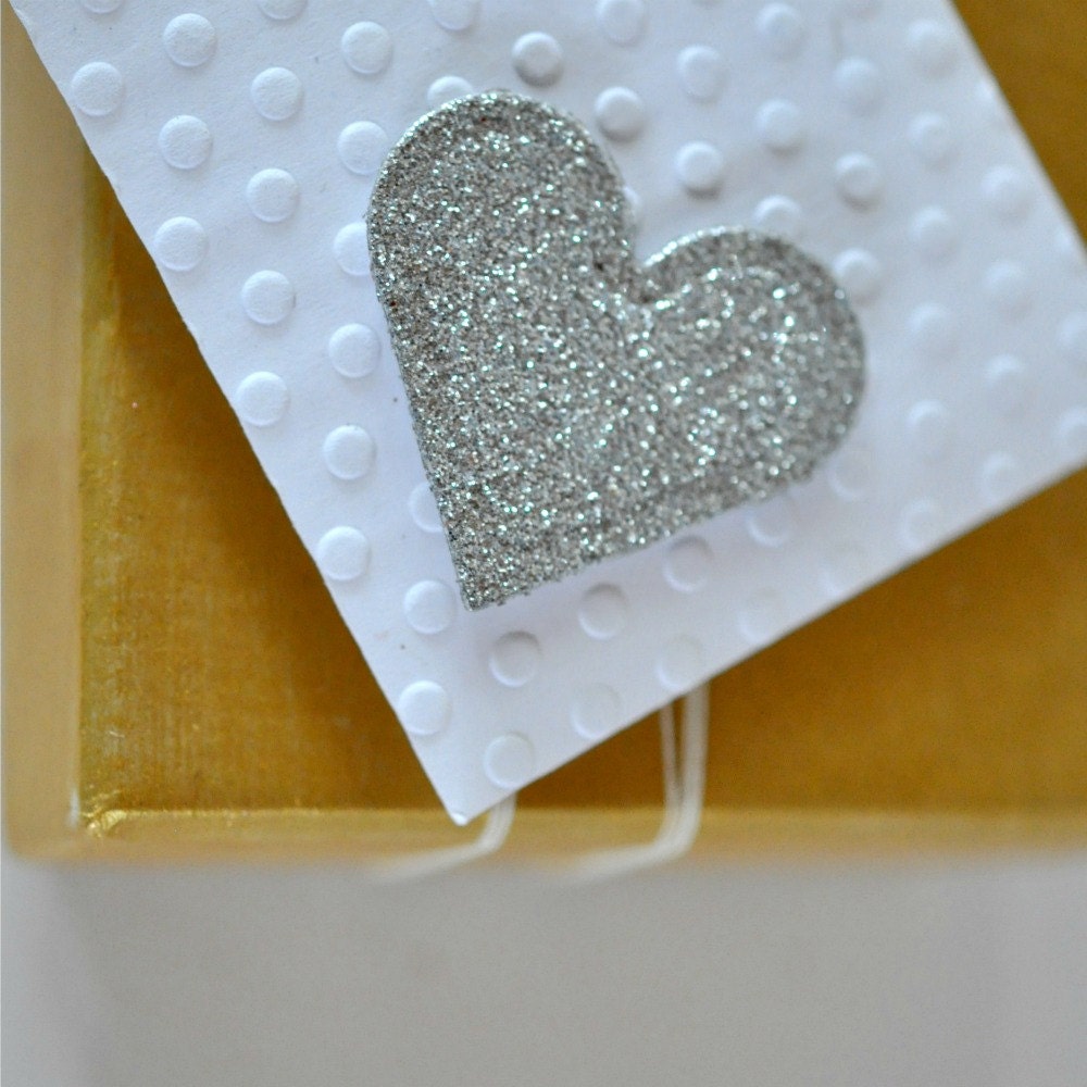 12 Sparkle Glitter Heart Adornments Silver