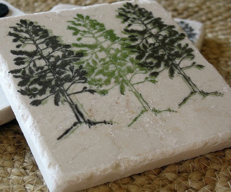 Pine Tree Tile Coasters, Set of 4, Ready to Ship