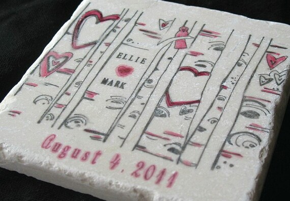 Personalized I Heart You Tree Coasters, Set of 4