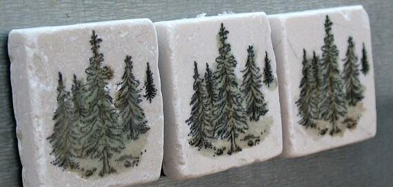 Northwoods Tree Tile Magnets, Set of 3