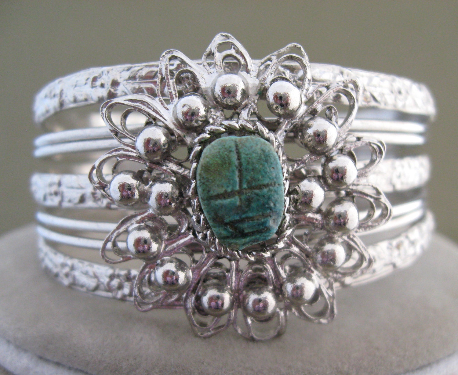 Green Scarab Vintage Cuff Bracelet