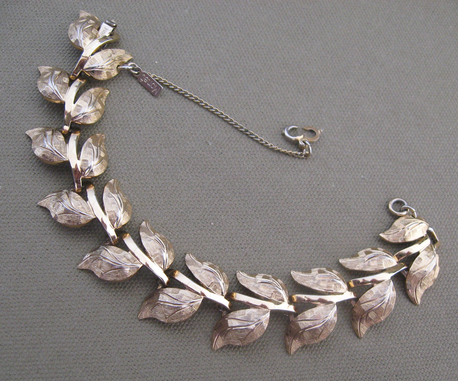 Vintage Monet Signed Bracelet Etched Leaves