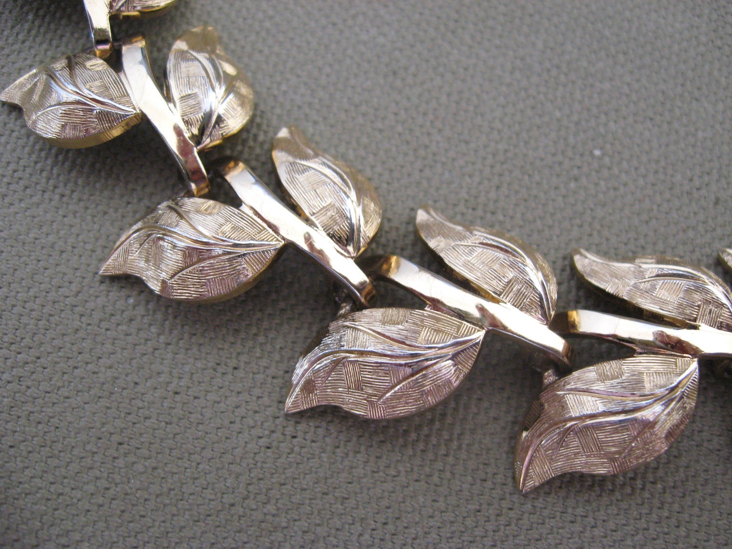 Vintage Monet Signed Bracelet Etched Leaves