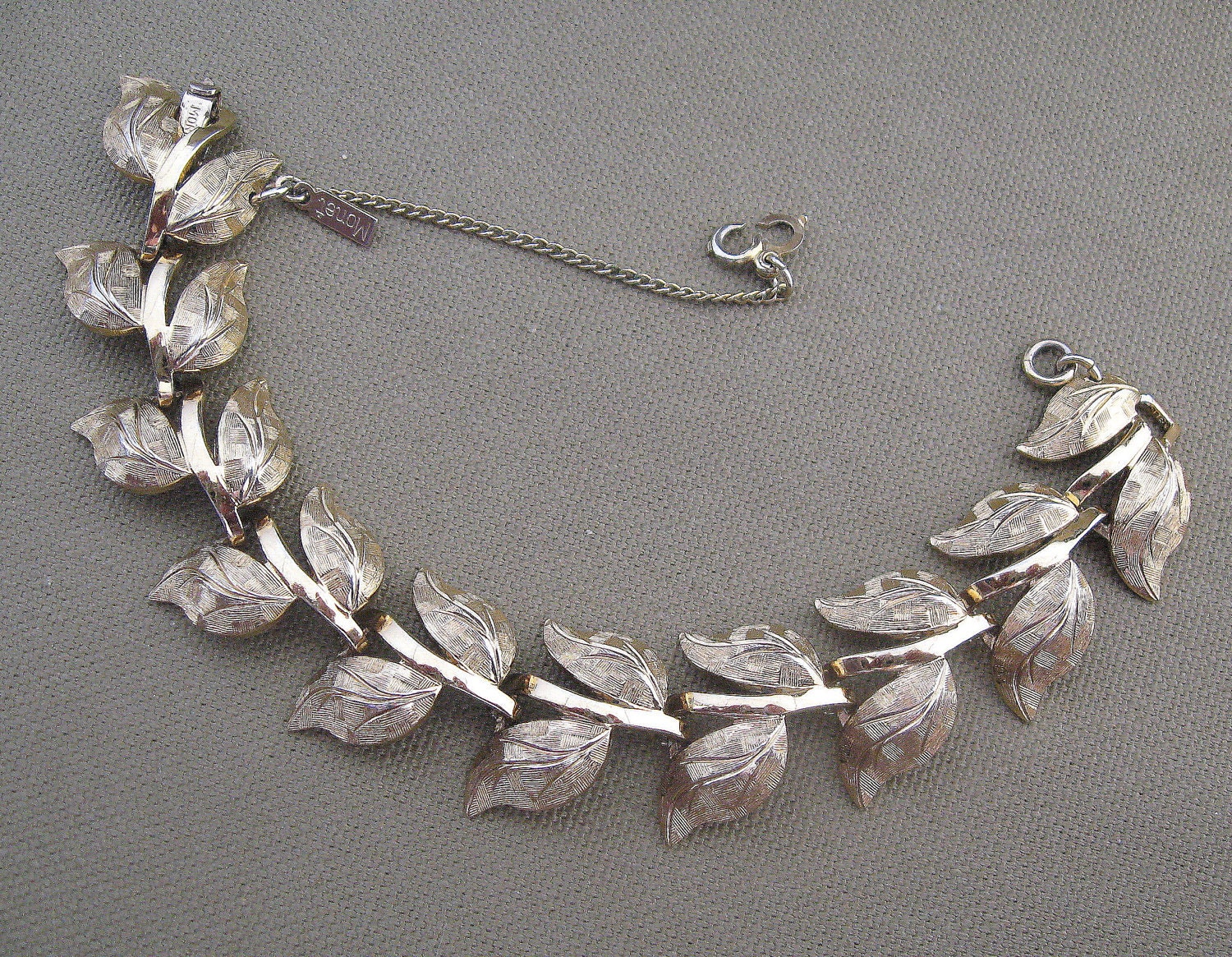 Vintage Monet Signed Bracelet Etched Leaves