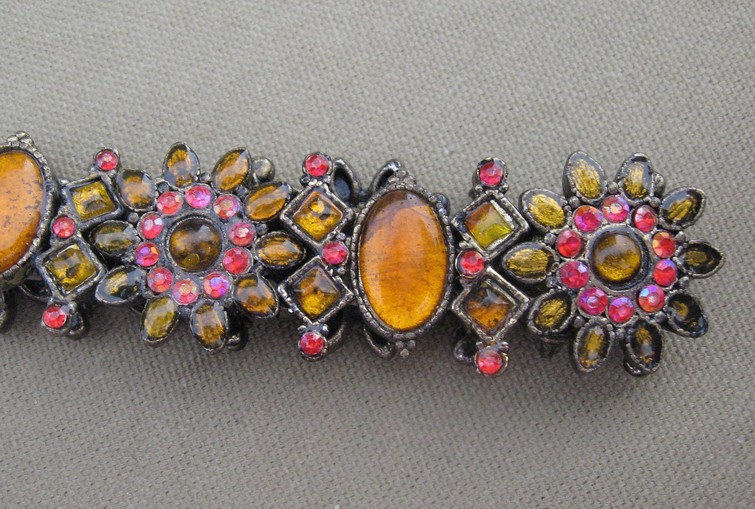 Orange Pink Rhinestone Bracelet Vintage Jewelry