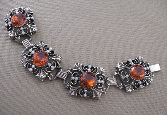 Vintage Chunky Rhinestone Bracelet Topaz Amber