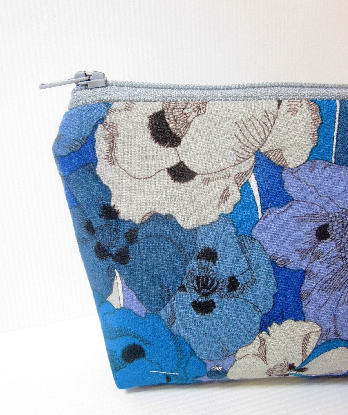 Medium Cotton Cosmetic Pouch - Blue Poppies Liberty of London