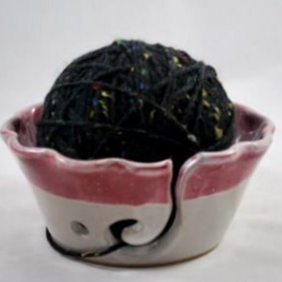 Weathered Burgundy and White Crochet or Knitting Bowl Gift for Her