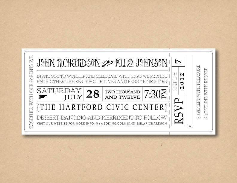 Printable Custom Wedding Invitations Vintage Train Ticket
