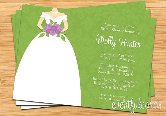 Purple and Green Damask Bridal Shower Invitation