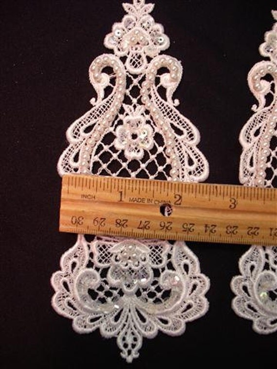 Vintage White Beaded and Sequined Wedding Appliques - 1 Pair (G)