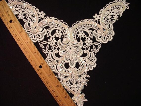 Dress It Up - Large Vintage Beaded Pearl and Sequin White Wedding  Applique Yoke (I)