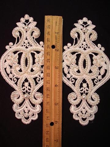 Vintage White Beaded Pearl Wedding Appliques - 1 Pair (J)