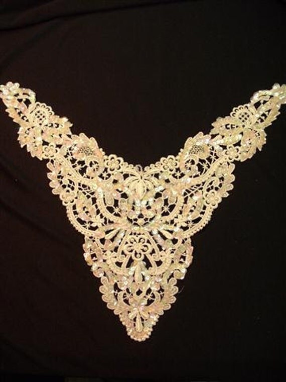 Dress It Up - Large Vintage Beaded Pearl and Sequin Ivory Wedding  Applique Yoke (K)