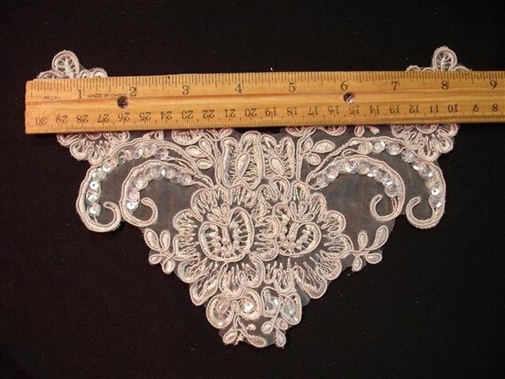 Dress It Up - Vintage Beaded Pearl and Sequin Ivory Light Grey  Applique Yoke (L)
