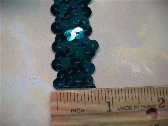 Teal Green Vintage Sequin Elastic Stretch Trim - Sold By The Yard